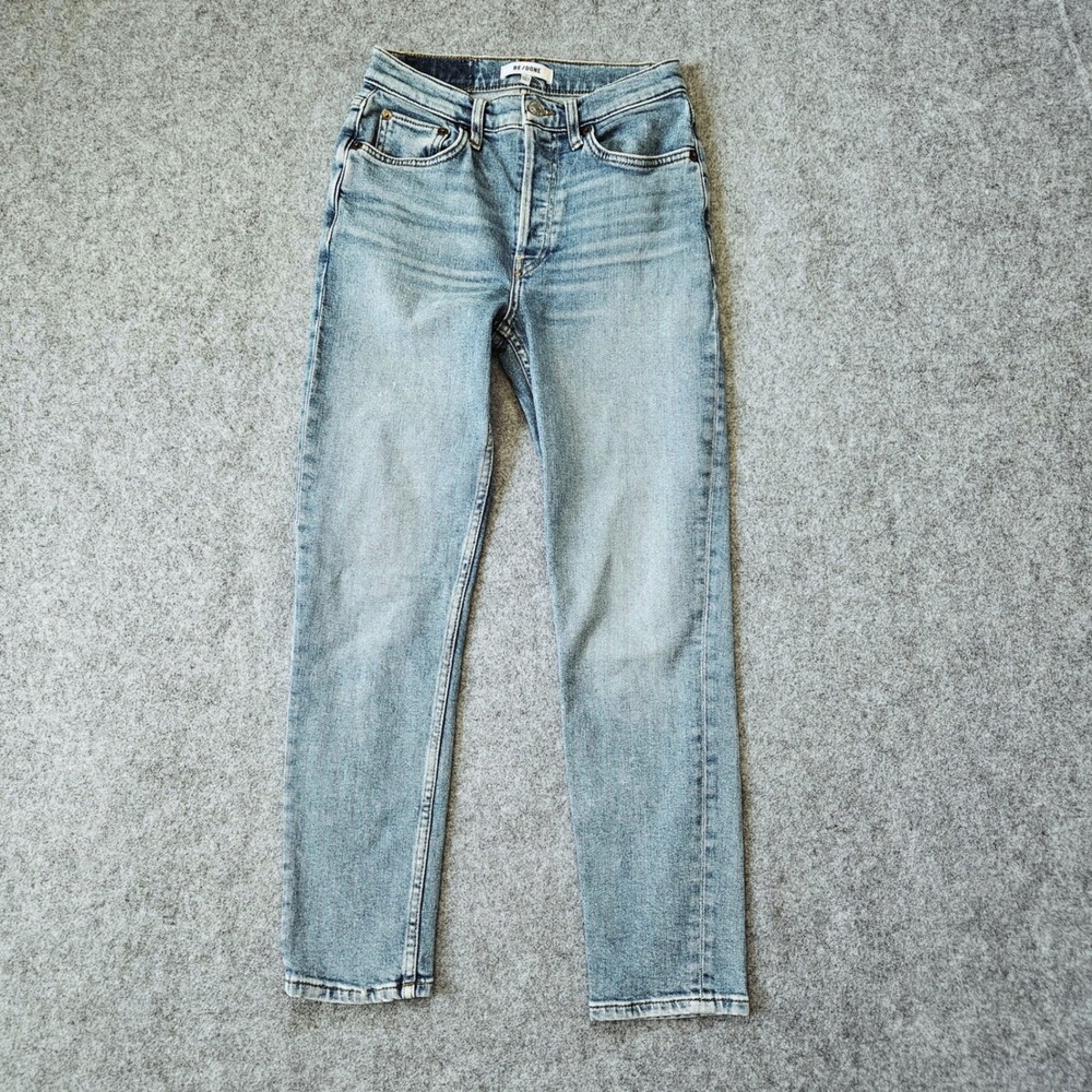 RE/DONE Originals High Rise Ankle Crop Jeans Light Wash Blue Size 25 Button Fly